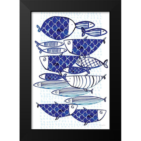 Blue Fish III Black Modern Wood Framed Art Print by Charro, Mercedes Lopez