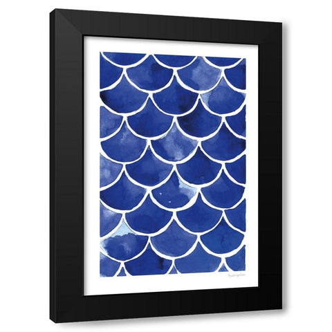 Blue Fish Waves Black Modern Wood Framed Art Print by Charro, Mercedes Lopez