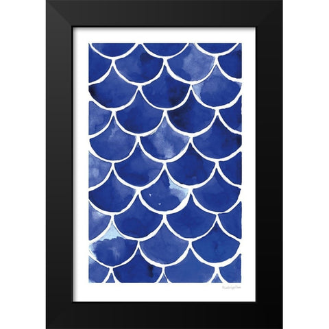 Blue Fish Waves Black Modern Wood Framed Art Print by Charro, Mercedes Lopez