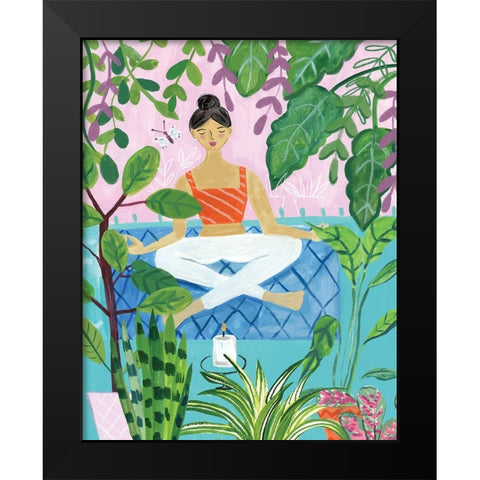 Yoga with Plants II Black Modern Wood Framed Art Print by Zaman, Farida