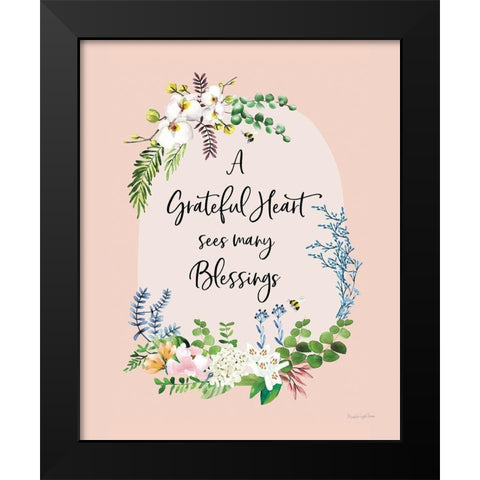 Gratitude Flowers I Black Modern Wood Framed Art Print by Charro, Mercedes Lopez