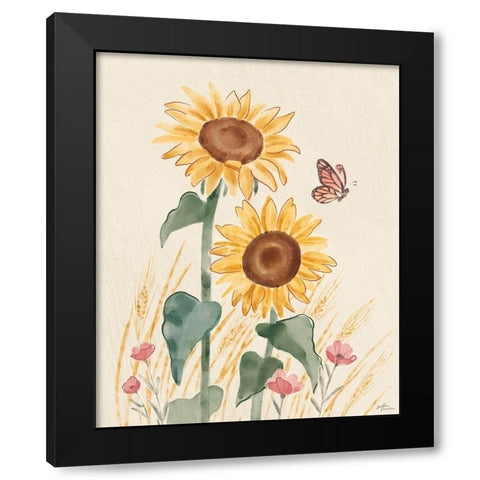 Sunflower Season VIII Bright Black Modern Wood Framed Art Print with Double Matting by Penner, Janelle