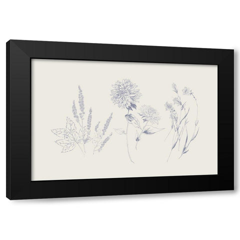 Flowers on White VIII Blue Black Modern Wood Framed Art Print by Wild Apple Portfolio