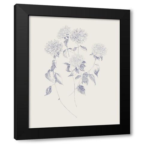 Flowers on White VI Blue Black Modern Wood Framed Art Print with Double Matting by Wild Apple Portfolio