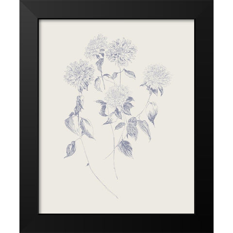 Flowers on White VI Blue Black Modern Wood Framed Art Print by Wild Apple Portfolio