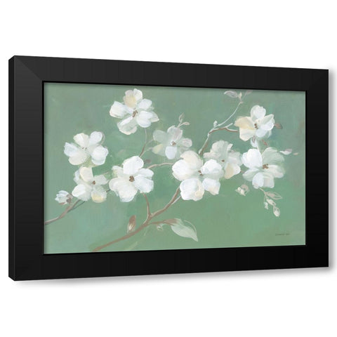 Blossoms on Sage Black Modern Wood Framed Art Print by Nai, Danhui