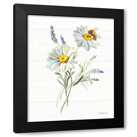 Bees and Blooms Flowers II Black Modern Wood Framed Art Print with Double Matting by Nai, Danhui