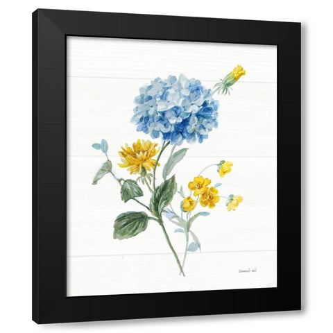 Bees and Blooms Flowers III Black Modern Wood Framed Art Print by Nai, Danhui