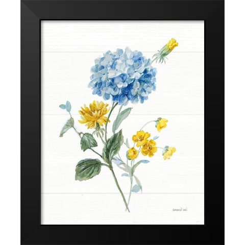 Bees and Blooms Flowers III Black Modern Wood Framed Art Print by Nai, Danhui