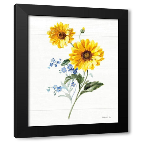 Bees and Blooms Flowers V Black Modern Wood Framed Art Print by Nai, Danhui