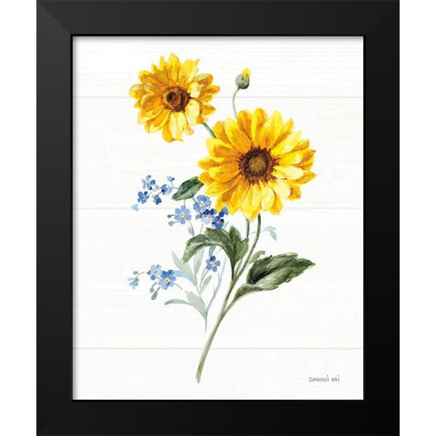 Bees and Blooms Flowers V Black Modern Wood Framed Art Print by Nai, Danhui