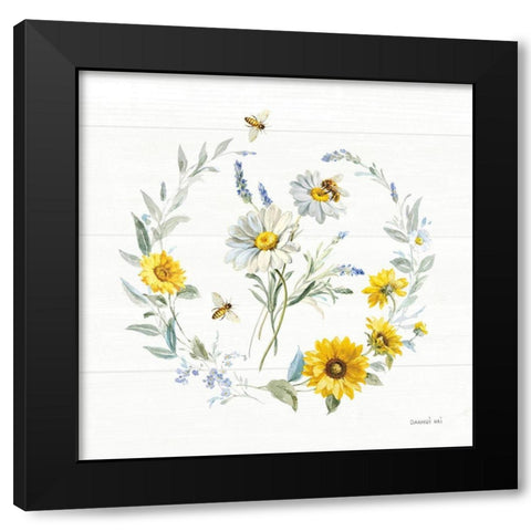Bees and Blooms Flowers II with Wreath Black Modern Wood Framed Art Print with Double Matting by Nai, Danhui