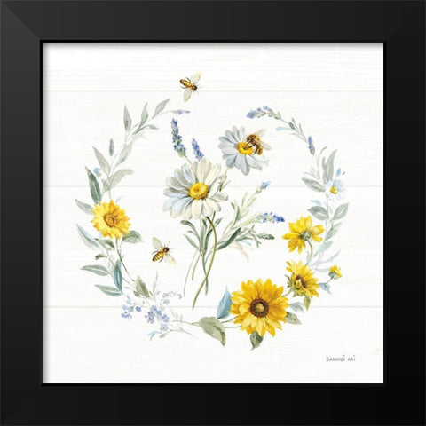 Bees and Blooms Flowers II with Wreath Black Modern Wood Framed Art Print by Nai, Danhui