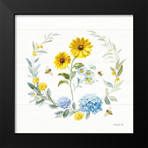 Bees and Blooms Flowers IV with Wreath Black Modern Wood Framed Art Print by Nai, Danhui