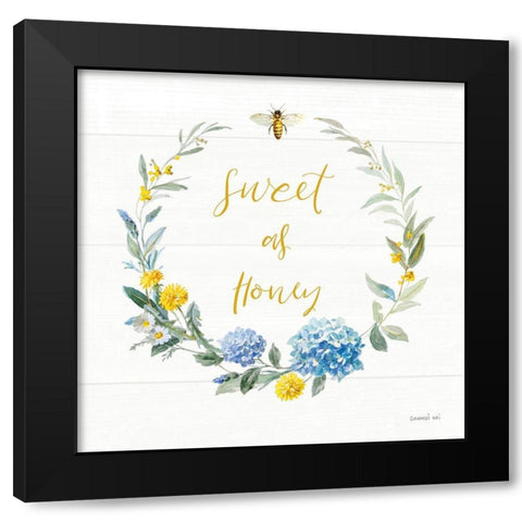 Bees and Blooms_Sweet As Honey Wreath Black Modern Wood Framed Art Print with Double Matting by Nai, Danhui