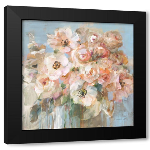 Blushing Bouquet Black Modern Wood Framed Art Print with Double Matting by Nai, Danhui