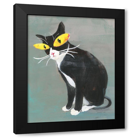 Black Kitty Black Modern Wood Framed Art Print with Double Matting by Nai, Danhui