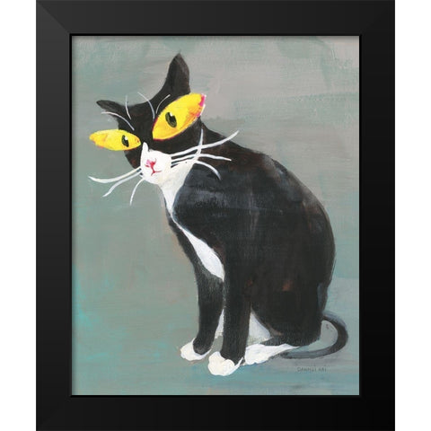 Black Kitty Black Modern Wood Framed Art Print by Nai, Danhui