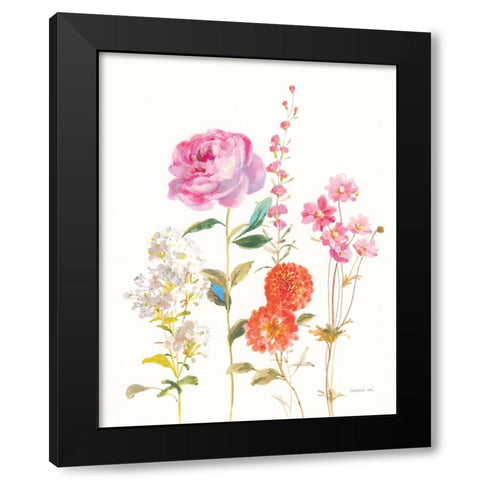 Picket Fence Flowers I Black Modern Wood Framed Art Print with Double Matting by Nai, Danhui