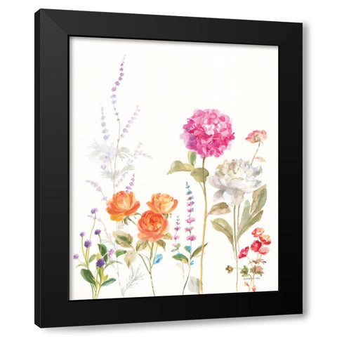 Picket Fence Flowers II Black Modern Wood Framed Art Print with Double Matting by Nai, Danhui