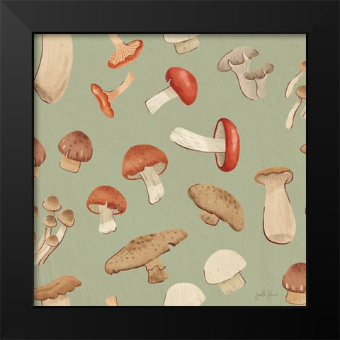 Mushroom Madness Pattern ID Black Modern Wood Framed Art Print by Penner, Janelle