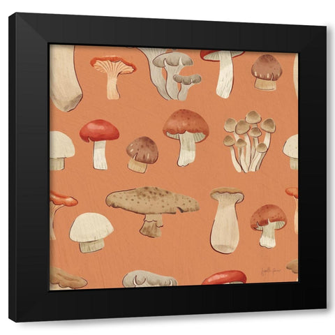 Mushroom Madness Pattern IIIB Black Modern Wood Framed Art Print with Double Matting by Penner, Janelle