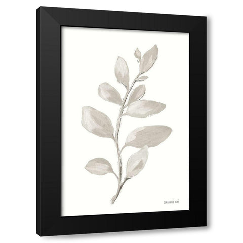 Gray Sage Leaves I on White Black Modern Wood Framed Art Print by Nai, Danhui