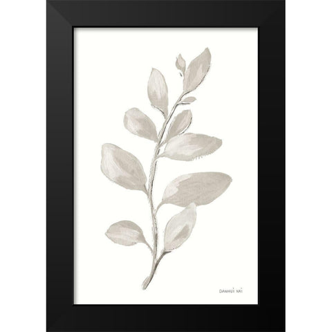 Gray Sage Leaves I on White Black Modern Wood Framed Art Print by Nai, Danhui