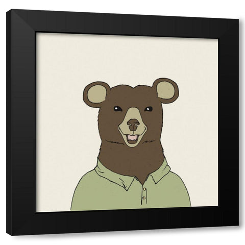 Bear on Cream Black Modern Wood Framed Art Print with Double Matting by Wild Apple Portfolio