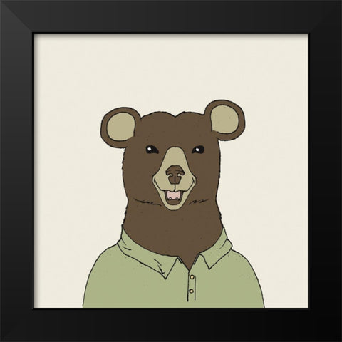 Bear on Cream Black Modern Wood Framed Art Print by Wild Apple Portfolio