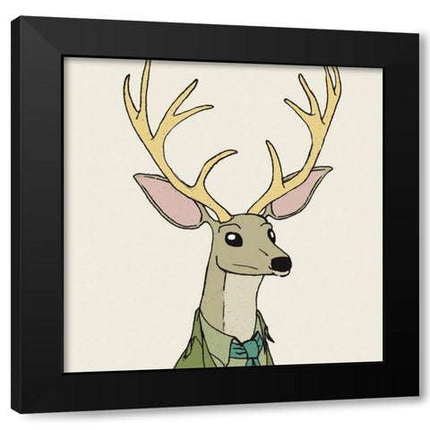 Deer on Cream Black Modern Wood Framed Art Print with Double Matting by Wild Apple Portfolio