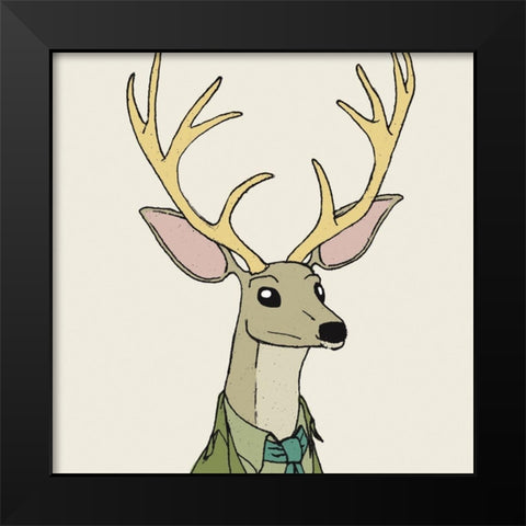 Deer on Cream Black Modern Wood Framed Art Print by Wild Apple Portfolio
