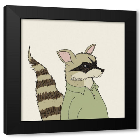 Raccoon on Cream Black Modern Wood Framed Art Print by Wild Apple Portfolio