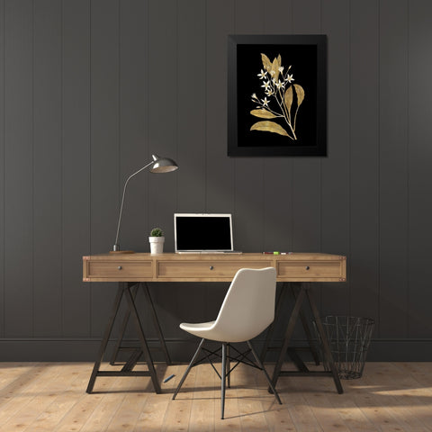 Gold Botanical V on Black Black Modern Wood Framed Art Print by Wild Apple Portfolio