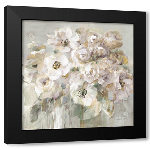 Blushing Bouquet Neutral Black Modern Wood Framed Art Print with Double Matting by Nai, Danhui