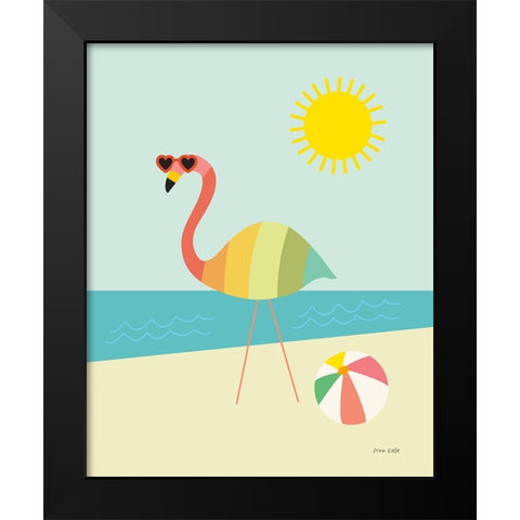 Beach Flamingo Black Modern Wood Framed Art Print by Kelle, Ann