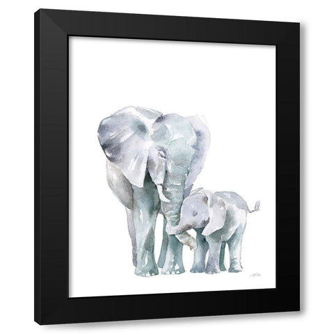 Mama Elephant on White Black Modern Wood Framed Art Print by Pete, Katrina
