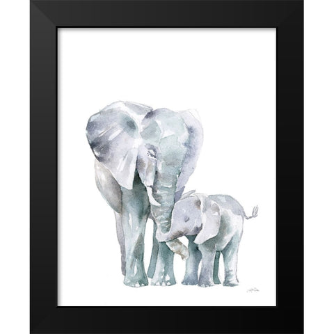 Mama Elephant on White Black Modern Wood Framed Art Print by Pete, Katrina