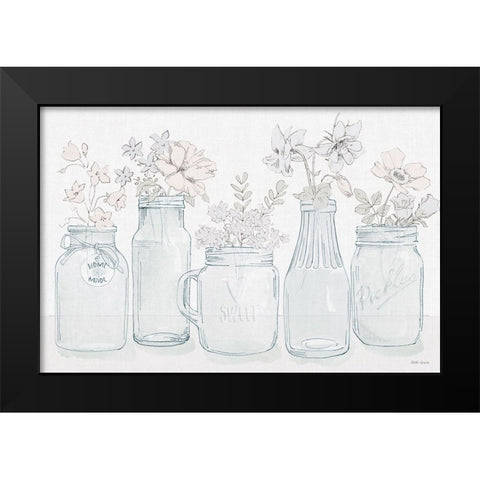 Peaceful Petals I Blue Gray Black Modern Wood Framed Art Print by Grove, Beth