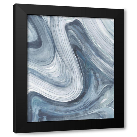 Swirl II Blue Gray Black Modern Wood Framed Art Print with Double Matting by Hristova, Albena