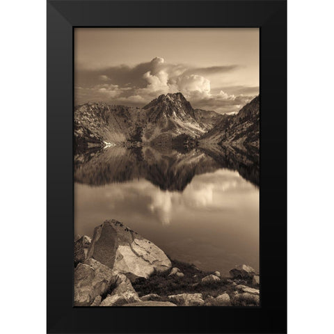Sawtooth Lake Sepia Black Modern Wood Framed Art Print by Majchrowicz, Alan