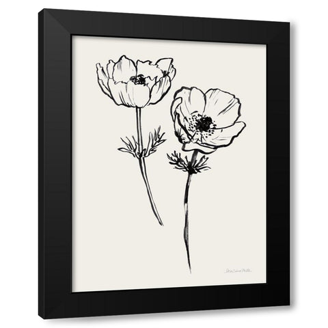 Ink Anemones I Black Black Modern Wood Framed Art Print by Miller, Sara Zieve