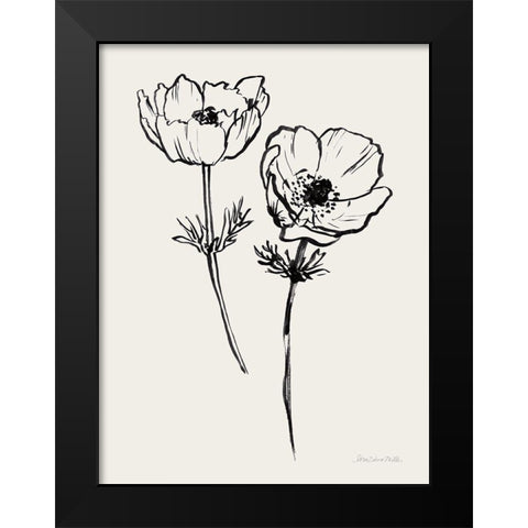 Ink Anemones I Black Black Modern Wood Framed Art Print by Miller, Sara Zieve