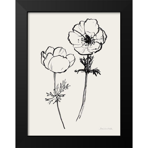 Ink Anemones II Black Black Modern Wood Framed Art Print by Miller, Sara Zieve