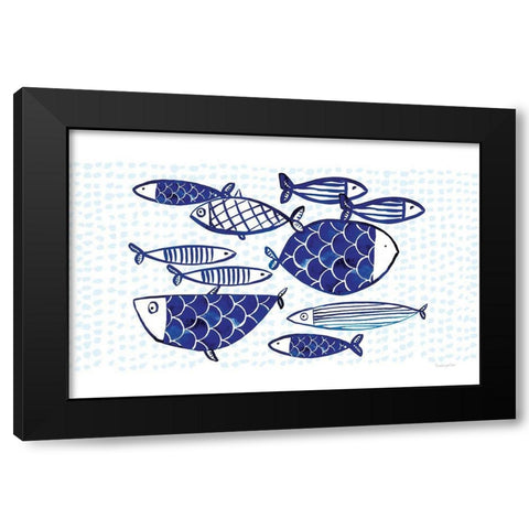 Blue Fish IV Black Modern Wood Framed Art Print by Charro, Mercedes Lopez
