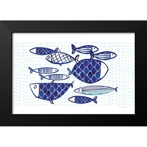 Blue Fish IV Black Modern Wood Framed Art Print by Charro, Mercedes Lopez