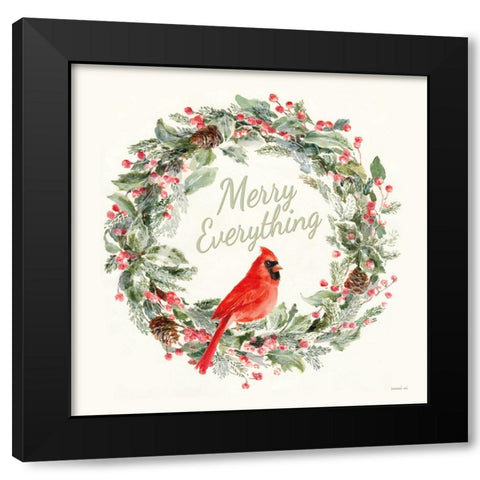 Merry Everything Wreath Black Modern Wood Framed Art Print with Double Matting by Nai, Danhui