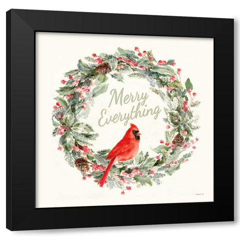 Merry Everything Wreath Black Modern Wood Framed Art Print by Nai, Danhui