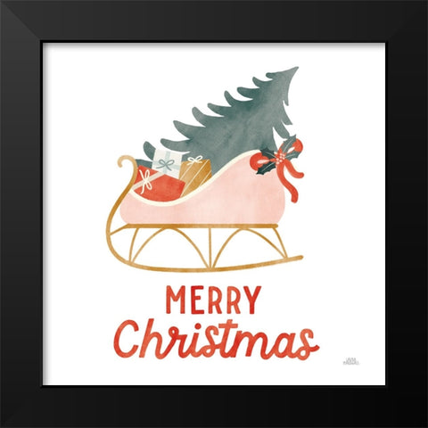Christmas Sleigh Black Modern Wood Framed Art Print by Marshall, Laura