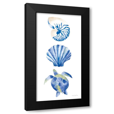 Salty Waves Shells Black Modern Wood Framed Art Print by Charro, Mercedes Lopez